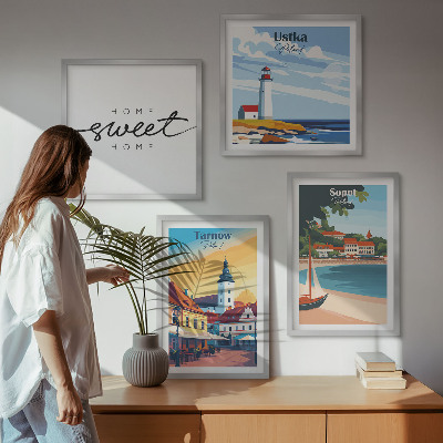 Set of 4 wall art pieces Polish Cities Ustka Tarnów Sopot
