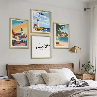 Set of 4 wall art prints featuring Ustka, Tarnow, and Sopot cityscapes