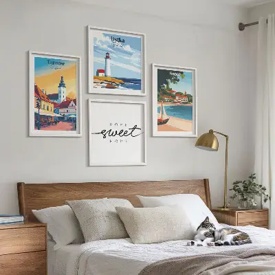 Set of 4 wall art prints featuring Ustka, Tarnow, and Sopot cityscapes