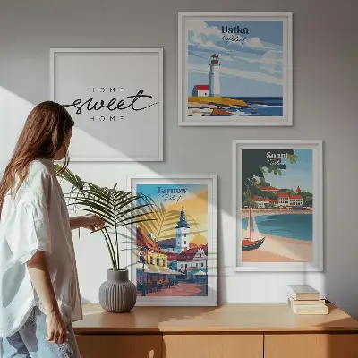 Set of 4 wall art prints featuring Ustka, Tarnow, and Sopot cityscapes
