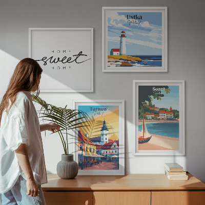 Set of 4 wall art pieces Polish Cities Ustka Tarnów Sopot