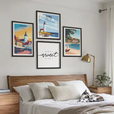 Set of 4 wall art prints featuring Ustka, Tarnow, and Sopot cityscapes