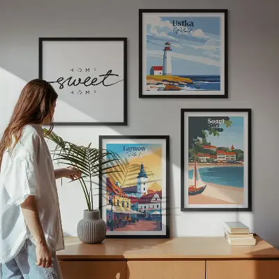Set of 4 wall art prints featuring Ustka, Tarnow, and Sopot cityscapes