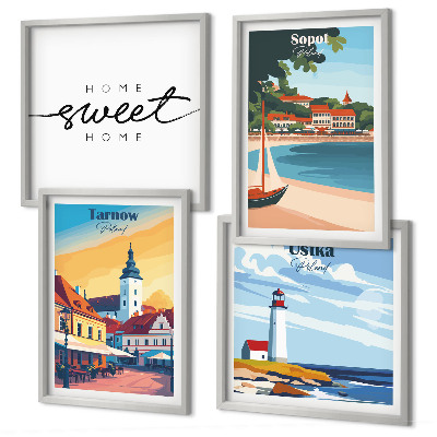 Set of 4 wall art pieces Polish Cities Ustka Tarnów Sopot
