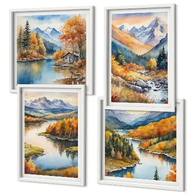 Wall art set mountain views with an autumn river