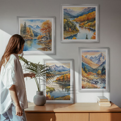 Wall art set Mountain views river autumn