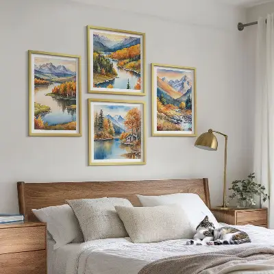 Wall art set mountain views with an autumn river