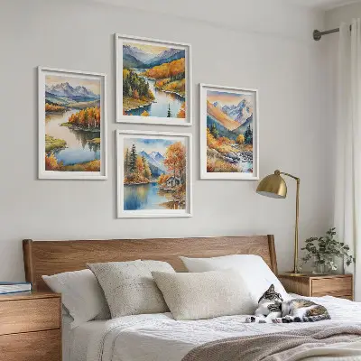 Wall art set mountain views with an autumn river