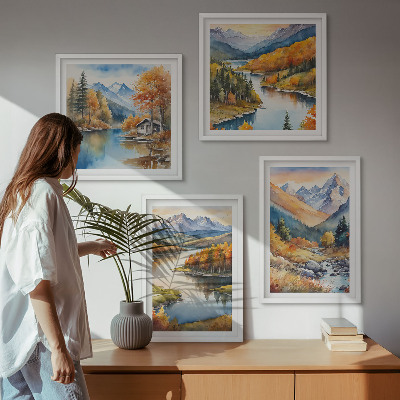 Wall art set Mountain views river autumn