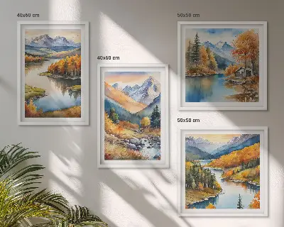 Wall art set mountain views with an autumn river