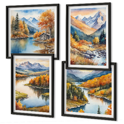 Wall art set Mountain views river autumn