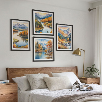 Wall art set Mountain views river autumn