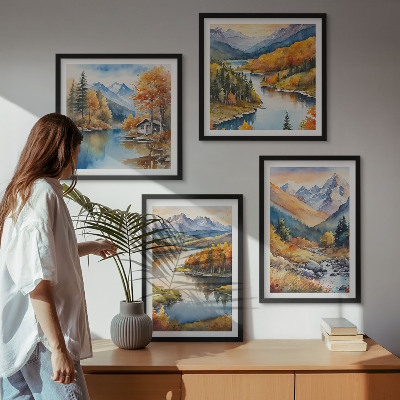 Wall art set Mountain views river autumn