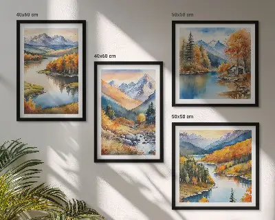Wall art set mountain views with an autumn river