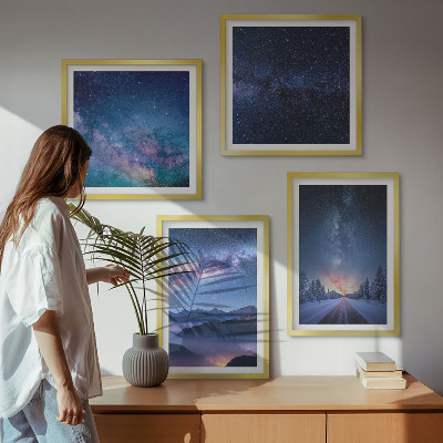 Wall art set Night sky mountains winter space