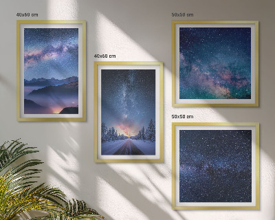 Wall art set Night sky mountains winter space