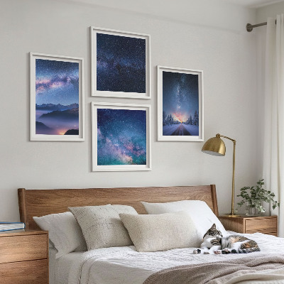 Wall art set Night sky mountains winter space