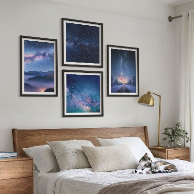 Wall art set Night sky mountains winter space