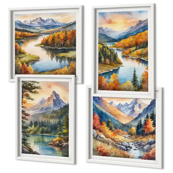 Mountain landscapes with a river wall art set set of 4 pieces