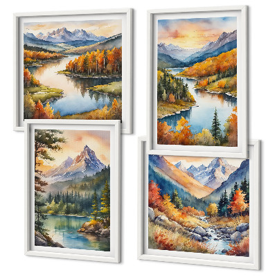 Set of 4 wall art pieces Mountain landscapes with a river