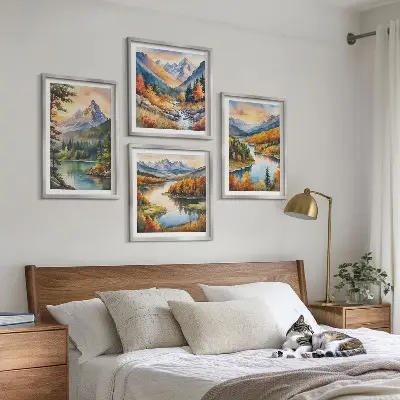 Mountain landscapes with a river wall art set set of 4 pieces