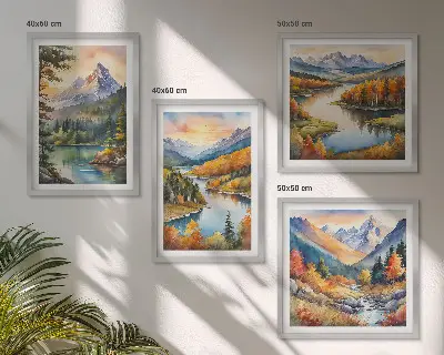 Mountain landscapes with a river wall art set set of 4 pieces