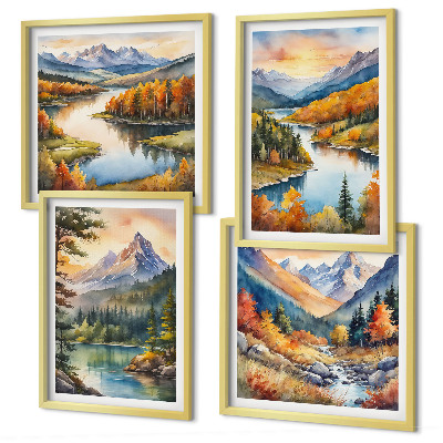 Set of 4 wall art pieces Mountain landscapes with a river