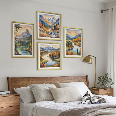 Set of 4 wall art pieces Mountain landscapes with a river