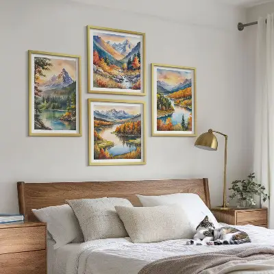 Mountain landscapes with a river wall art set set of 4 pieces
