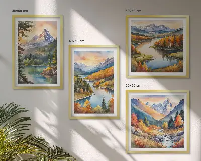 Mountain landscapes with a river wall art set set of 4 pieces