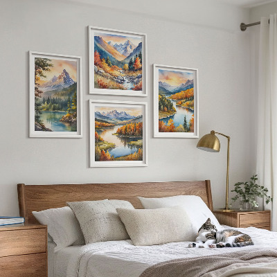 Set of 4 wall art pieces Mountain landscapes with a river
