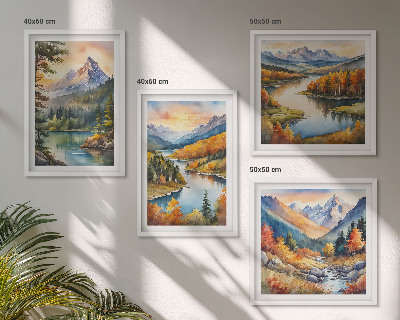 Set of 4 wall art pieces Mountain landscapes with a river