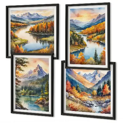 Mountain landscapes with a river wall art set set of 4 pieces