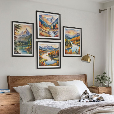 Set of 4 wall art pieces Mountain landscapes with a river