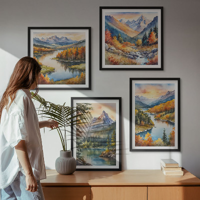 Set of 4 wall art pieces Mountain landscapes with a river