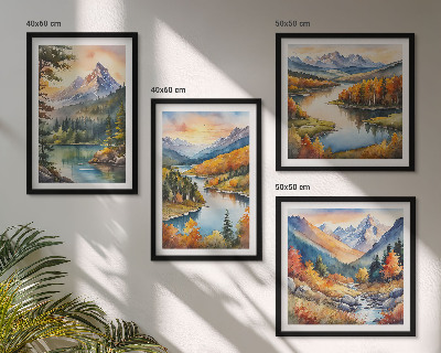 Set of 4 wall art pieces Mountain landscapes with a river