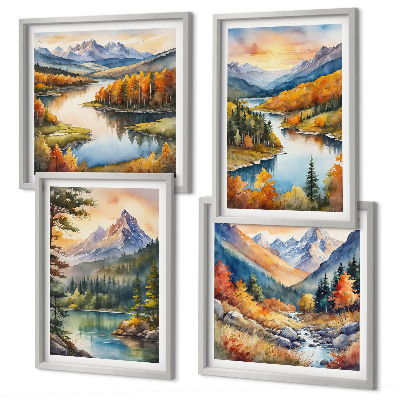 Set of 4 wall art pieces Mountain landscapes with a river