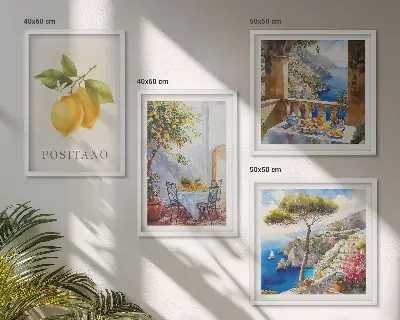 Wall art set featuring views of Positano lemon architecture