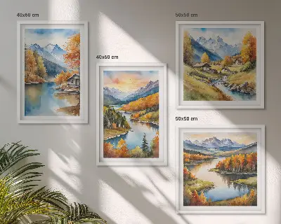 Autumn mountains river cottage wall art set of 4 pieces