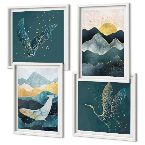 Wall art set Abstract crane mountains