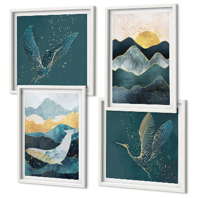 Wall art set Abstract crane mountains