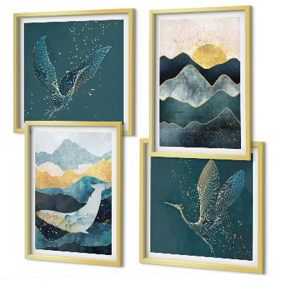 Wall art set Abstract crane mountains