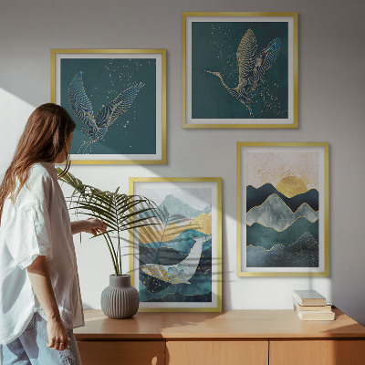 Wall art set Abstract crane mountains