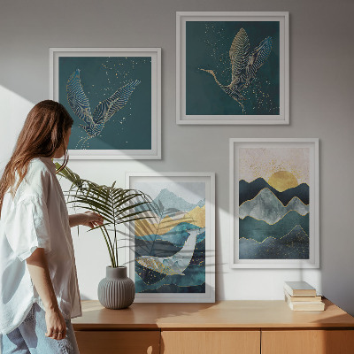 Wall art set Abstract crane mountains
