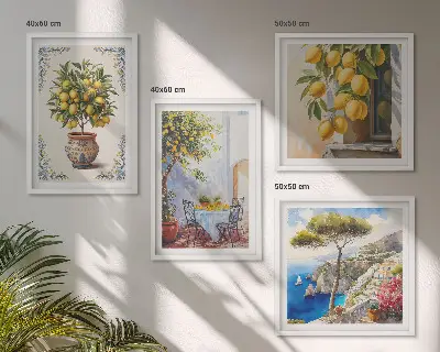 Lemon trees in the sun wall art set of 4 pieces