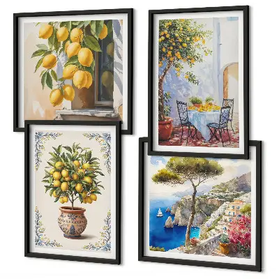 Lemon trees in the sun wall art set of 4 pieces