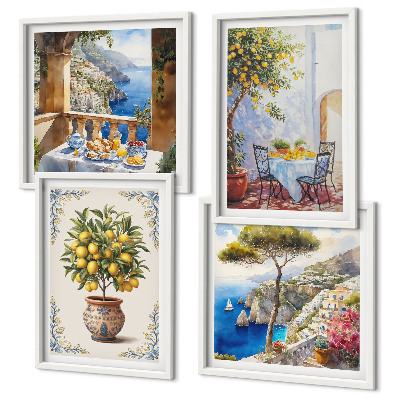 Set of 4 wall art pieces Sea lemon tree table