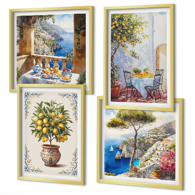 Set of 4 wall art pieces Sea lemon tree table