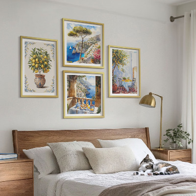 Set of 4 wall art pieces Sea lemon tree table
