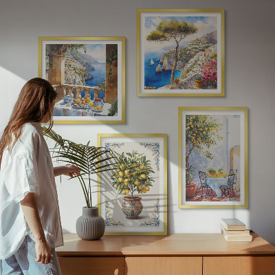 Set of 4 wall art pieces Sea lemon tree table